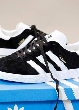 Кросівки adidas gazelle og black white (адідас газель чорно-білі) жіночі і чоловічі розміри