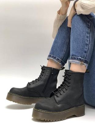 Женские кожаные ботинки dr. martens jadon black crazy horse (доктор мартинс жадон черного цвета кожаные)2 фото