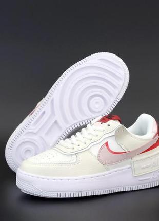 Женские кроссовки nike air force shadow white red (найк аир форс шедоу белые низкие)