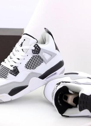 Высокие баскетбольные кроссовки nike air jordan 4 retro white grey (найк аир джордан ретро бело-серые)4 фото