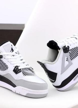 Высокие баскетбольные кроссовки nike air jordan 4 retro white grey (найк аир джордан ретро бело-серые)6 фото