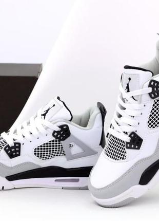 Высокие баскетбольные кроссовки nike air jordan 4 retro white grey (найк аир джордан ретро бело-серые)3 фото