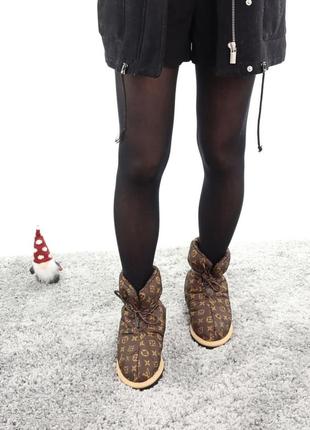 Зимние женские ботинки louis vuitton pillow brown (теплые дутики на синтепоне луи виттон коричневые)