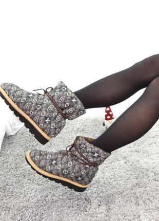 Зимние женские дутые ботинки louis vuitton pillow grey (теплые дутики на синтепоне луи виттон серые)