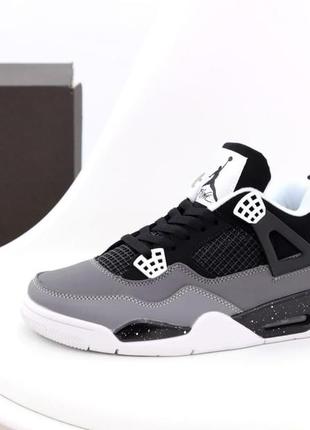 Высокие баскетбольные кроссовки nike air jordan 4 retro white grey black (найк аир джордан ретро чёрно-серые)