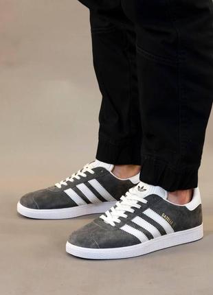 Сірі кросівки adidas gazelle grey (класичні замшеві кросівки адідас газель чоловічі та жіночі )7 фото