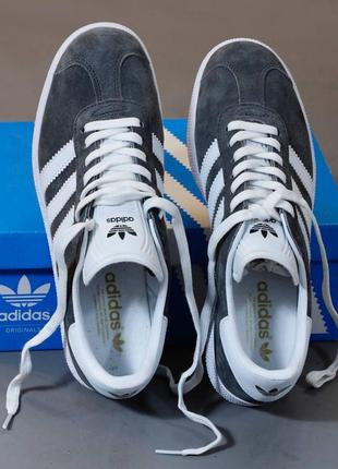 Сірі кросівки adidas gazelle grey (класичні замшеві кросівки адідас газель чоловічі та жіночі )8 фото