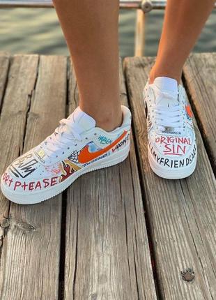 Кроссовки с надписями nike air force pauly x vlone pop (найк аир форс белые низкие) женские и мужские размеры5 фото