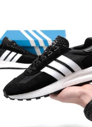 Чоловічі чорні кросівки  adidas retropy e5  black white (адидас ретро е5 чорно-білі)