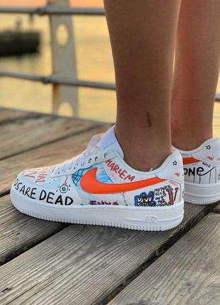 Кроссовки nike air force pauly vlone pop (найк аир форс 1 белые низкие с надписями) мужские и женские размеры3 фото