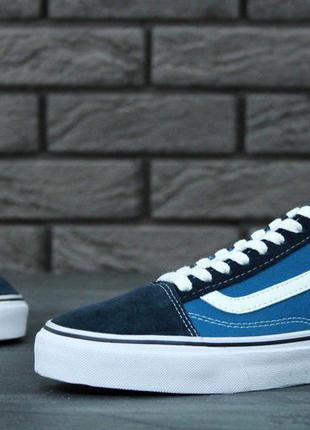 Кеди vans old skool navy blue (ванс олд скул) синього кольору жіночі та чоловічі розміри7 фото