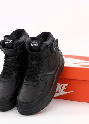 Зимние кожаные кроссовки с мехом nike air force 1 louis vuitton black (найк аир форс женские и мужские )2 фото