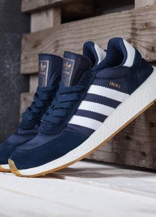 Мужские кроссовки adidas iniki runner boost navy blue gum (кроссовки адидас иники раннер синего цвета)