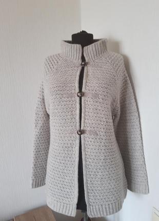 Стильный кардиган, жакет, кофта крупной вязки. 80% шерсть.