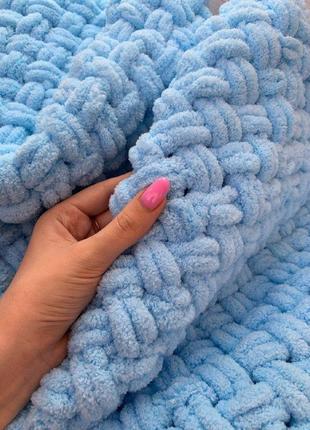 Вязанный плюшевый детский плед ручной работы, на 100% гипоаллергенный мягкий в коляску 85*85 см., sl5