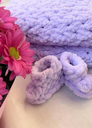 Вязанный плюшевый детский плед ручной работы, на 100% гипоаллергенный мягкий в коляску 85*85 см., sl1