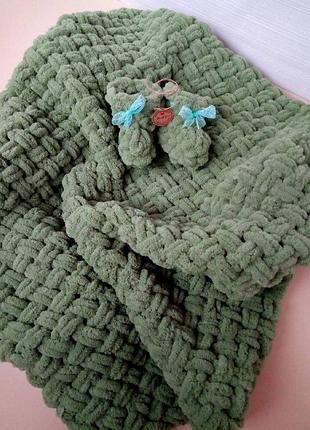 Якісний в'язаний плюшевий плед дитячий ручної роботи, м'який в коляску, ліжечко, покривало, sl33