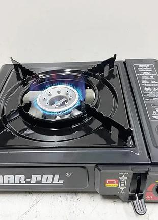 Качественная газовая плита mar pol оригинал польща с пьезоподжигом и переходником, примус с кейсом, sl19