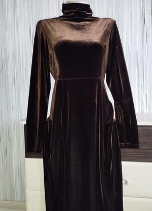 Ексклюзивна довга оксамитова шоколадна сукня плаття гольф бархат англія5 фото