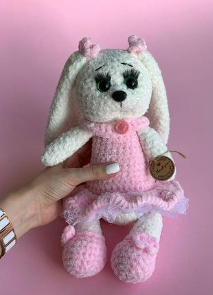 Плюшевый вязаный зайка ручной работы, мягкая детская игрушка в кроватку, вязаные игрушки, sl