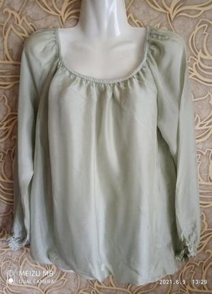 (153) отличная фисташковая шелковая  блуза milano/размер м1 фото