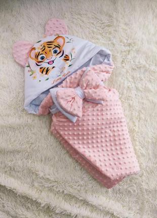 Демісезонний конверт для новонароджених дівчаток, рожевий, принт тигреня