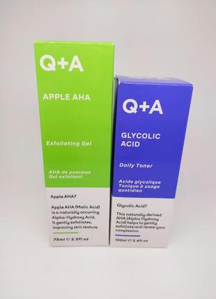 Набор для лица с кислотами отшелушивающий q+a apple aha exfoliating gel q+a glycolic acid daily tone