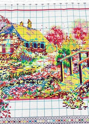 Набор для вышивки крестом  весна пейзаж домик мостик размер картины 61*40 см5 фото