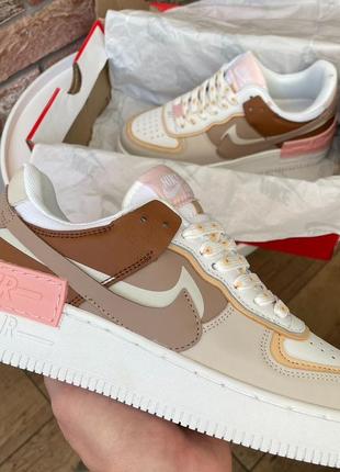 Кроссовки nike air force 1 shadow white beige brown2 фото