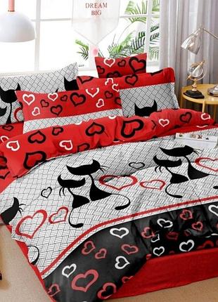 Пододеяльник 200х220 коты сердца абстракция красный черный бязь голд люкс виталина евро