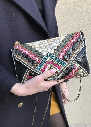 Хорошая сумочка клатч с ручной вышивкой бисером,етно,стиль бохо, atmosphere