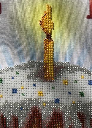 Пасхальное полотенце, вышивка бисером ручной работы, крупноценная вышивка, салфетка
