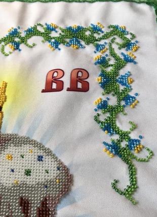 Пасхальное полотенце, вышивка бисером ручной работы, крупноценная вышивка, салфетка