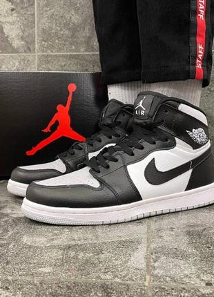 Кроссовки nike air jordan 1 black / gray (кожа)