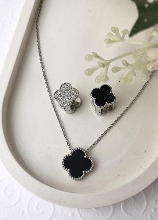 Набор клевер, конюшина, двусторонние серьги, ванклиф, van cleef, камни, розсыпь