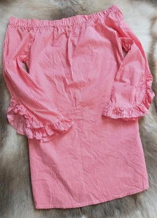 Блуза в полосочу з приспущеними плечима і рукавчиків в рюшку м-л