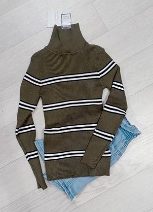 Гольф в полоску. гольф хаки. водолазка. primark. кофта под шею. свитшот