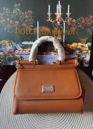 Брендовая кожаная сумка d&g sicily натуральная кожа коричневая сумочка люкс внутри леопардовая дольче1 фото