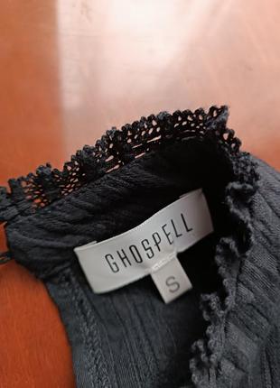 Блуза чёрного цвета смесь льна хлопка жатой структуры ghospell, s6 фото