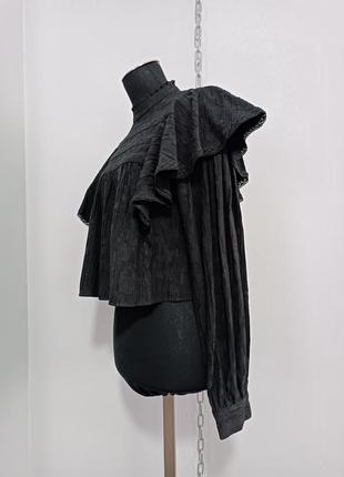 Блуза чёрного цвета смесь льна хлопка жатой структуры ghospell, s10 фото