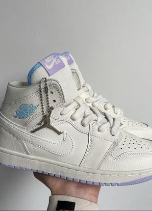 Кросівки nike air jordan 1 retro cream blue2 фото