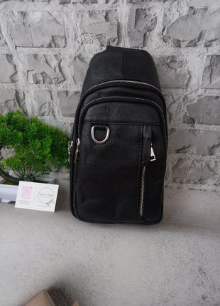 Мужская кожаная сумка бананка