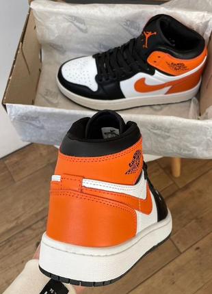 Кроссовки nike air jordan 1 retro white black orange5 фото