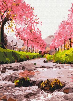 Картина по номерам 40х50 на деревянном подрамнике "река у сакуры" bs25577