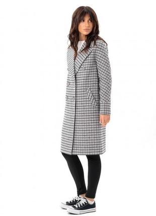 Пальто женское шерстяное оверсайз средней длины демисезонное, весеннее осеннее серое в лапку, клетка2 фото