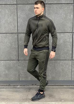 Качественный спортивный костюм мужской, олимпийка хаки и брюки с лого nova adidas