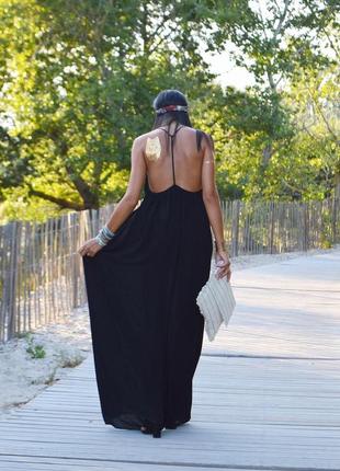 H&m черное макси платье из жатой вискозы бохо длинное платье4 фото