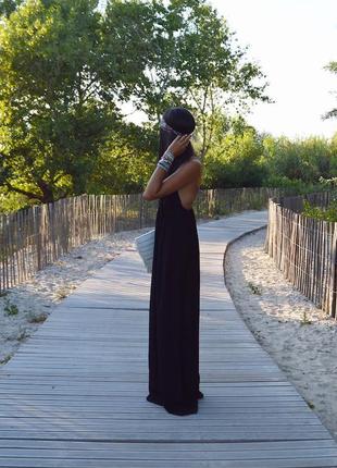 H&m черное макси платье из жатой вискозы бохо длинное платье7 фото