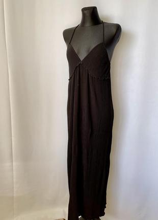 H&m черное макси платье из жатой вискозы бохо длинное платье3 фото