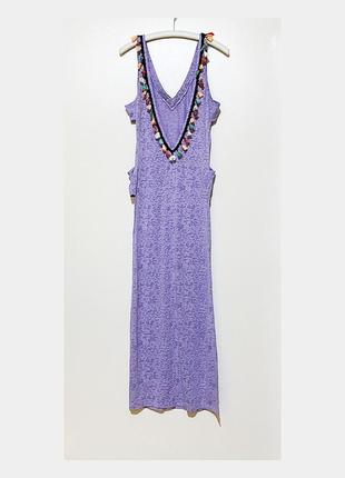 S-m пляжное открытое платье нежно-фиолетовое с кисточками2 фото